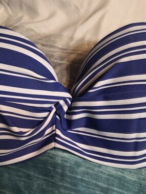 next Navy and White Striped Bandeau Swim Top